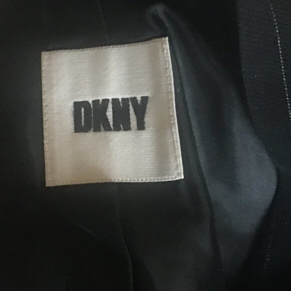 DKNY Long Pinstipe Stand Collar Career Suit Blazer - Picture 6 of 16